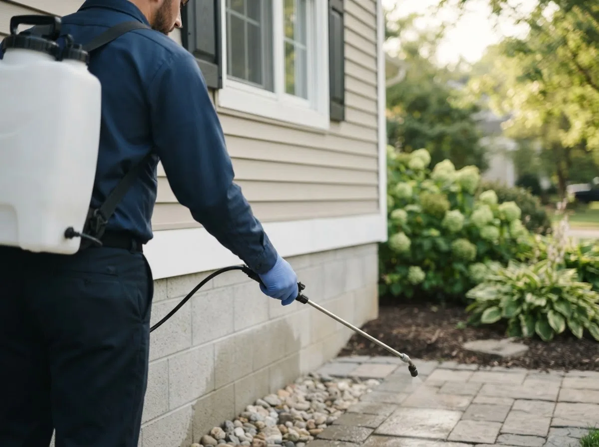 Pest control technician inspecting a home in Sandy Level, VA